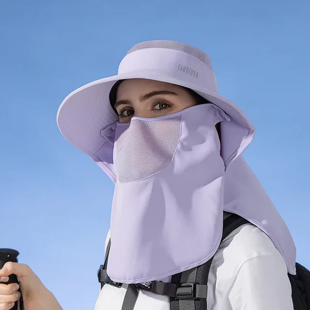 Detachable Face Mask Shawl Wide Brim Boonie Hat with Ponytail Hole - Image 8