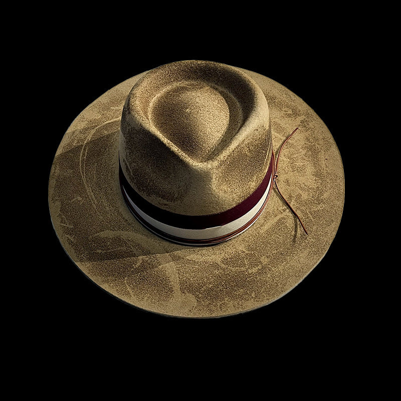 Distressed Fedora with Red Striped Edge - Image 7