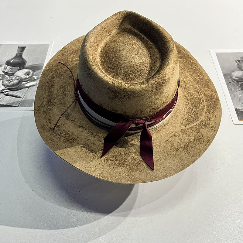 Distressed Fedora with Red Striped Edge - Image 4