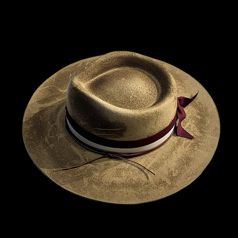 Distressed Fedora with Red Striped Edge - Image 3