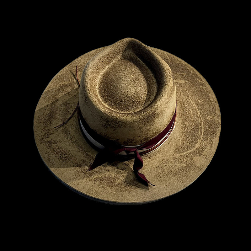 Distressed Fedora with Red Striped Edge - Image 2