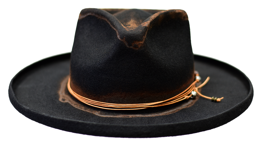 Distressed Wide Brim Wool Felt Fedora Hat