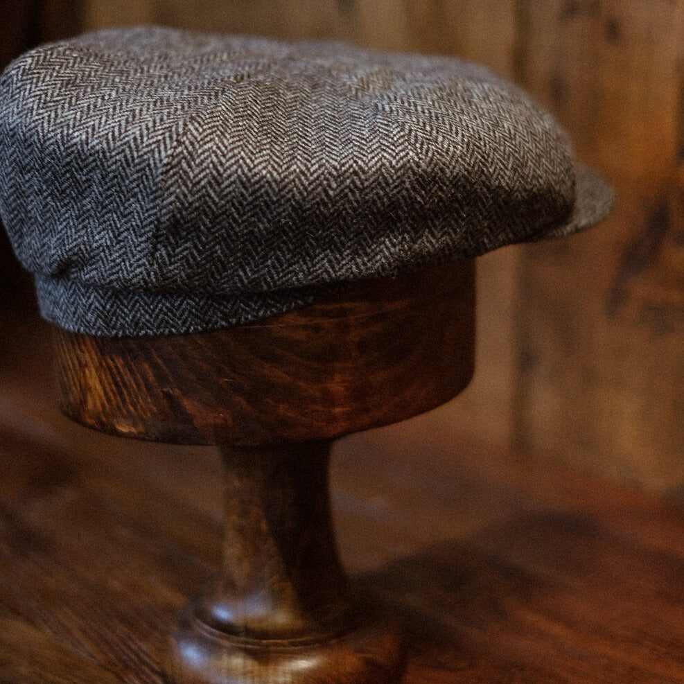 Eight Piece Classic Gray Herringbone Wool Newsboy Hat - Image 4