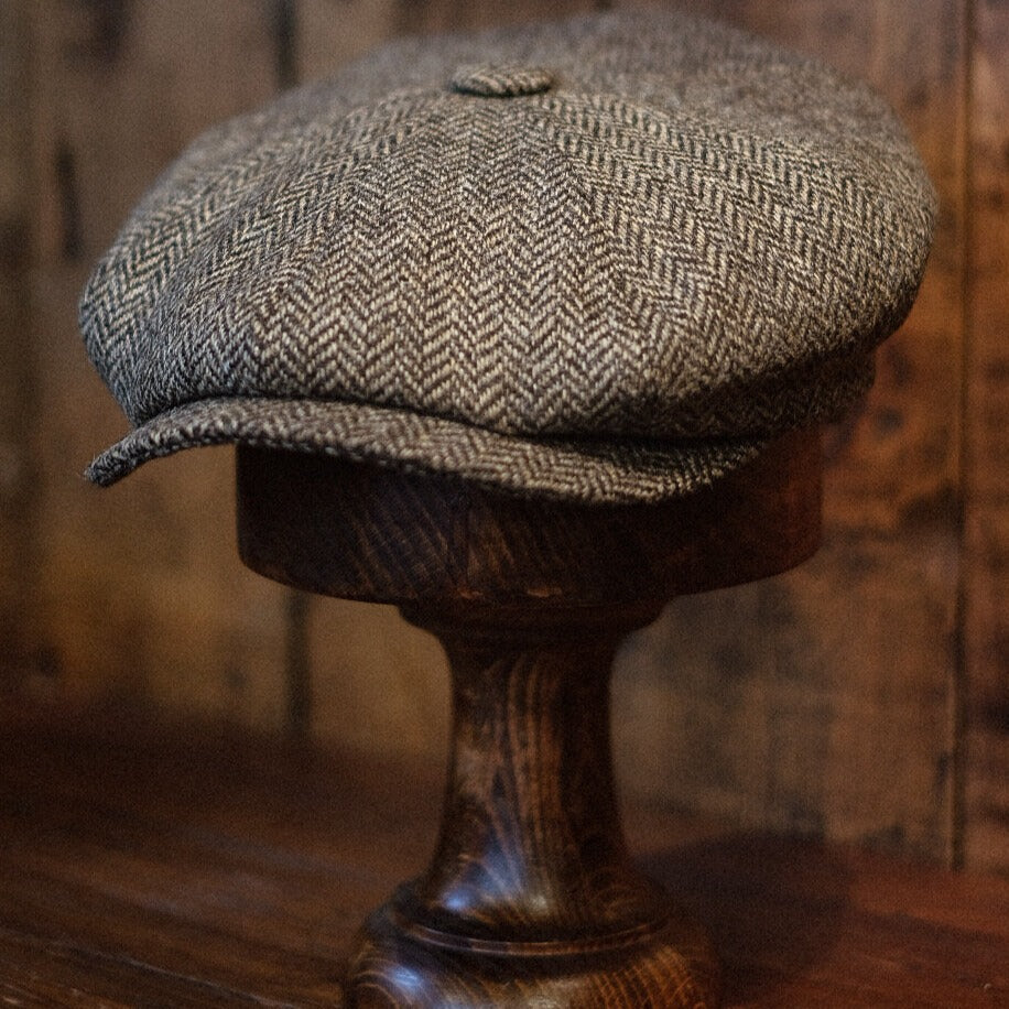 Eight Piece Herringbone Wool Retro Newsboy Cap-Light Brown - Image 8