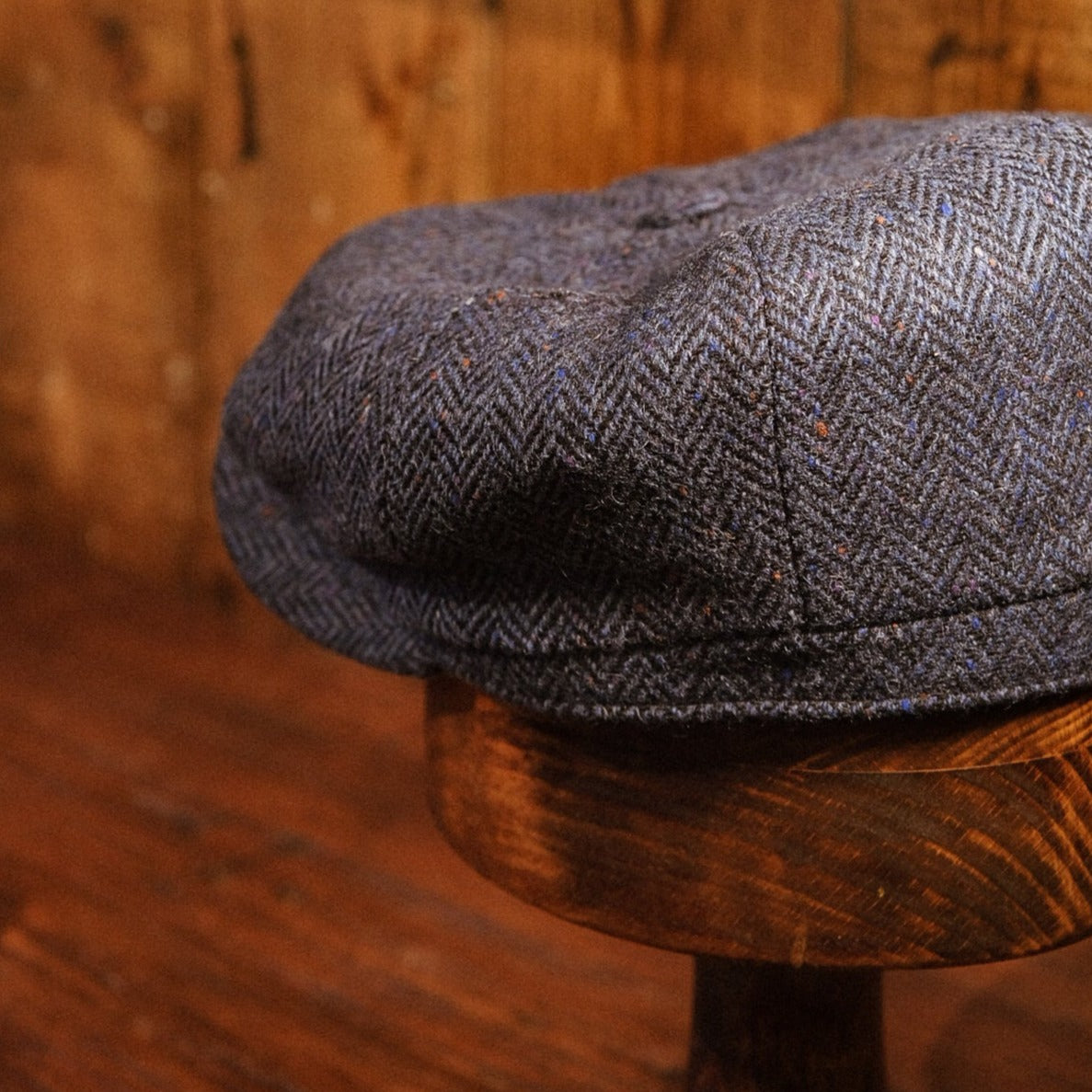 Eight Piece Navy Donegal Tweed Newsboy Cap - Image 5