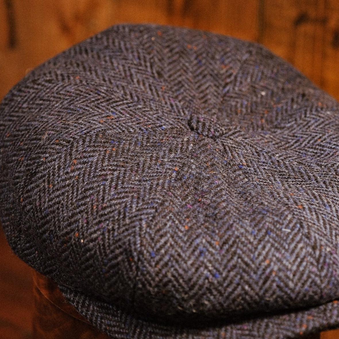 Eight Piece Navy Donegal Tweed Newsboy Cap - Image 3