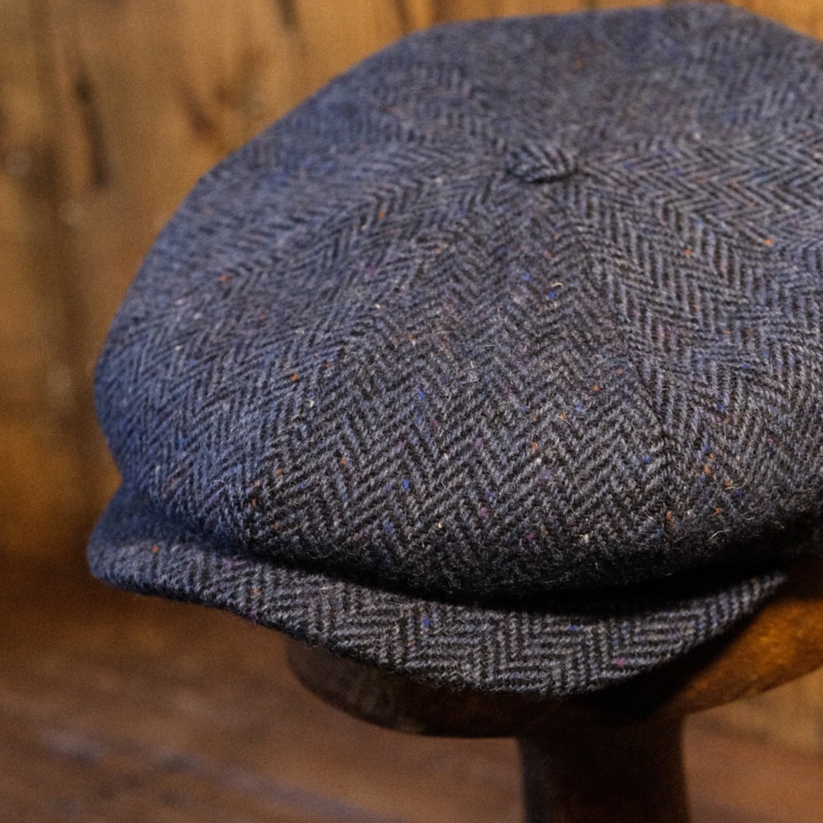 Eight Piece Navy Donegal Tweed Newsboy Cap - Image 2