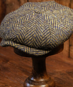 Eight Piece Navy & Green Herringbone Wool Newsboy Cap