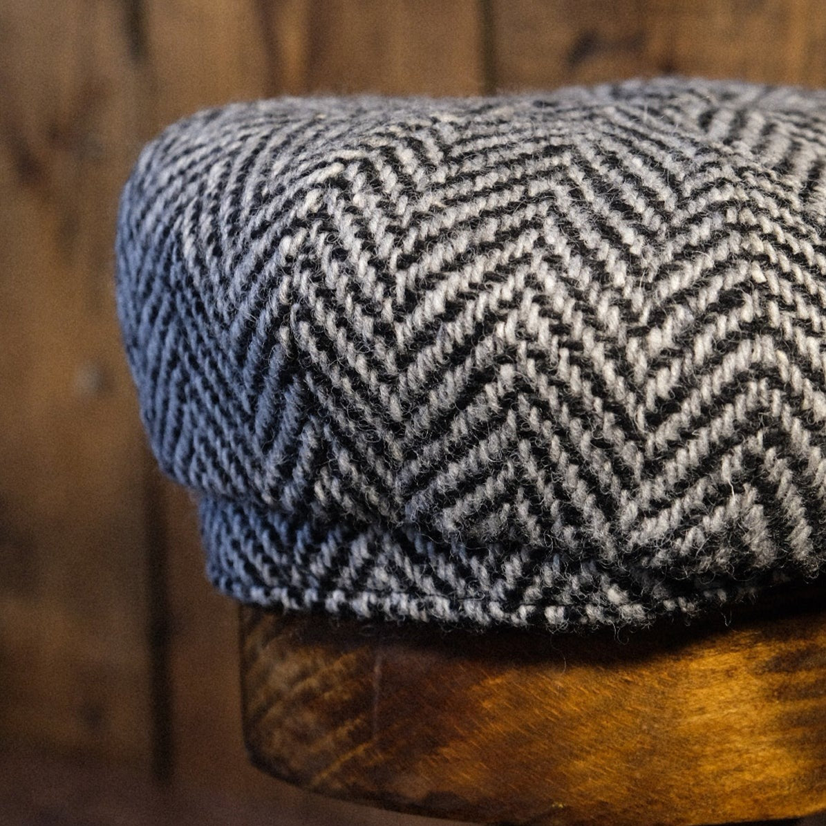 Eight Piece White & Black Herringbone Wool Newsboy Cap - Image 6