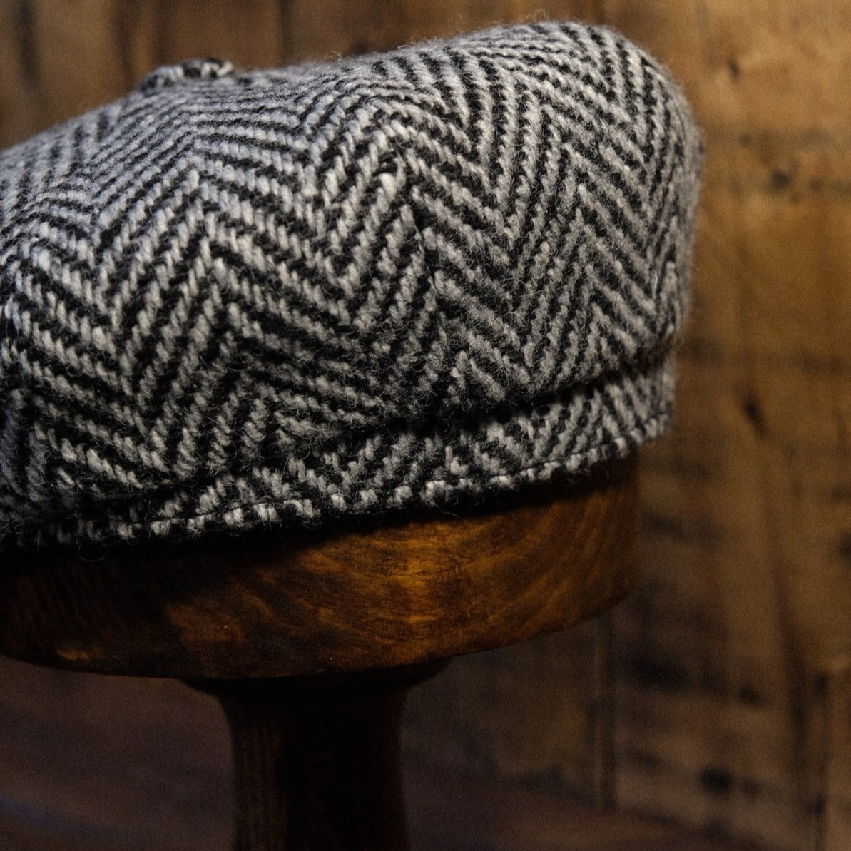 Eight Piece White & Black Herringbone Wool Newsboy Cap - Image 5