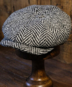 Eight Piece White & Black Herringbone Wool Newsboy Cap