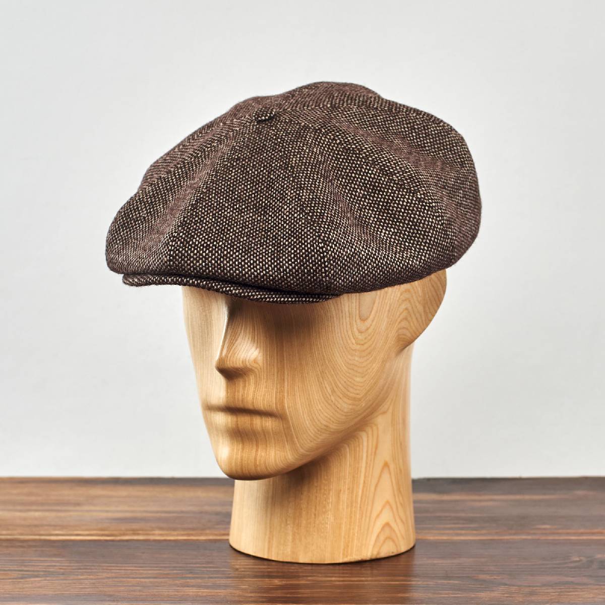 Eight Piece Wool Newsboy Cap-Brown Tweed - Image 2