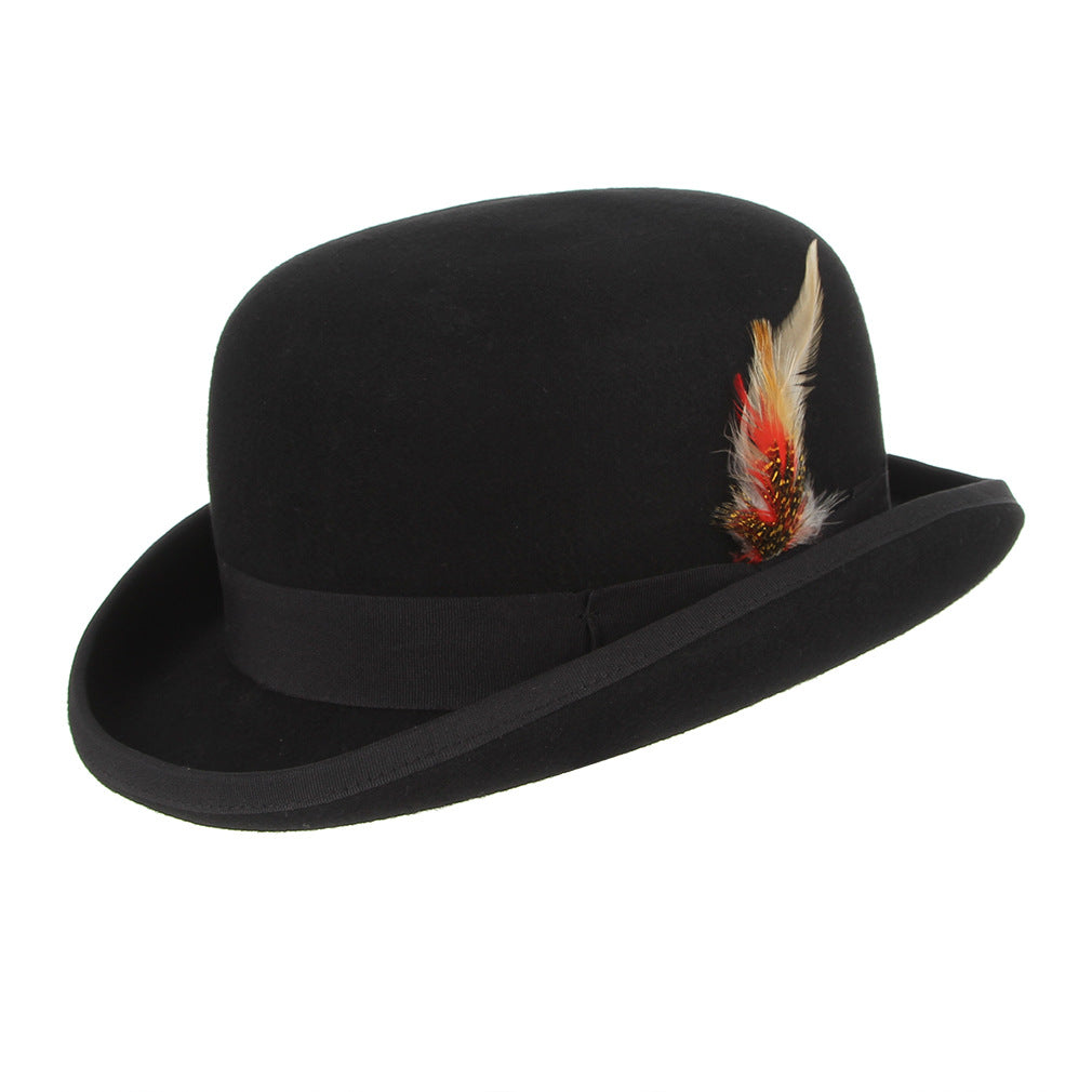 Feather Decorated Black Bowler Hat - Image 6