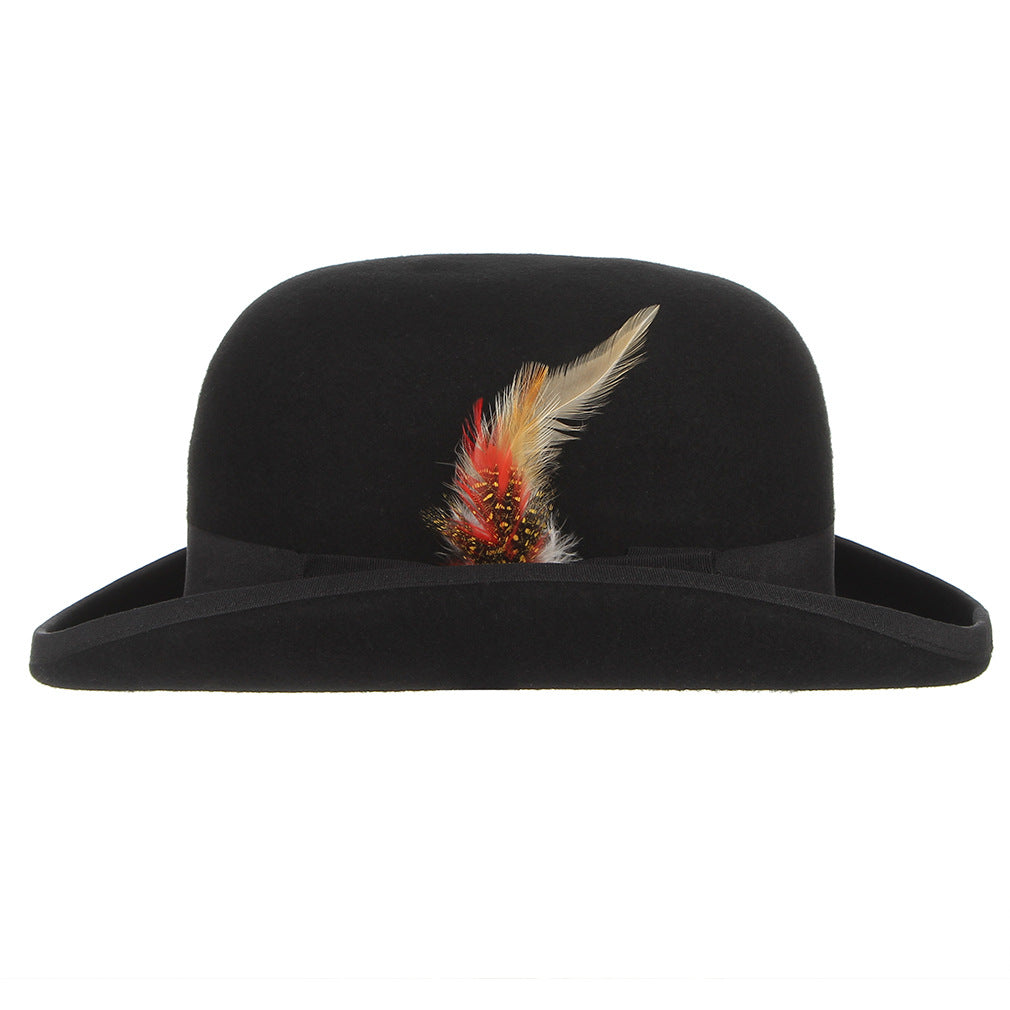 Feather Decorated Black Bowler Hat - Image 2