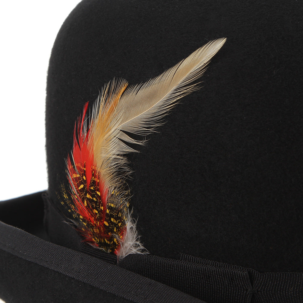 Feather Decorated Black Bowler Hat - Image 5