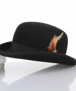 Feather Decorated Black Bowler Hat