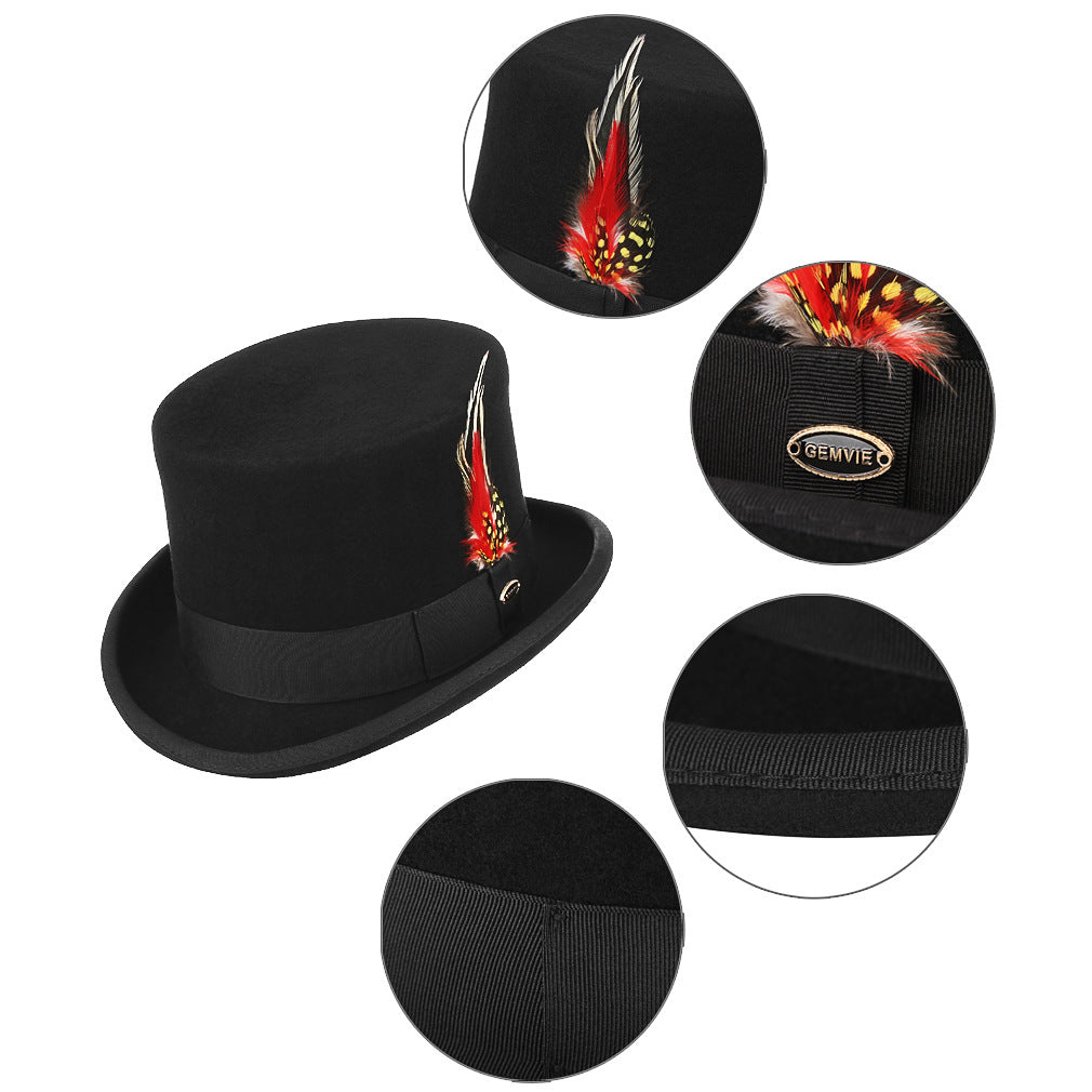 Feather Decorated Black Top Hat - Image 7