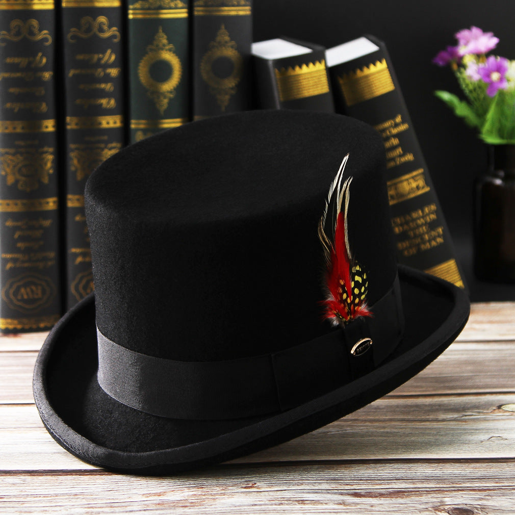 Feather Decorated Black Top Hat - Image 4