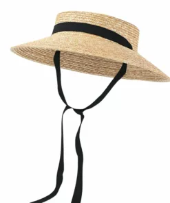 Flat Top Straw Beach Hat with Tie Top