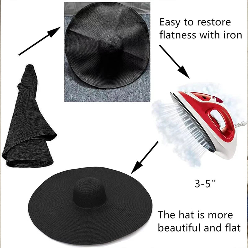 Foldable Women Wide Brim Straw Hat - Image 7