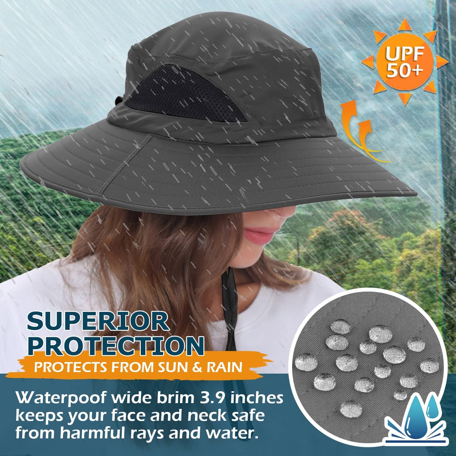 Men and Women Large Brim Waterproof Breathable Outdoor Quick Dry Boonie Hat - Image 2
