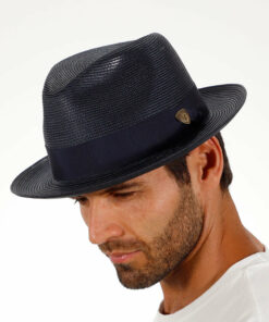 Navy Blue Straw Fedora Hat