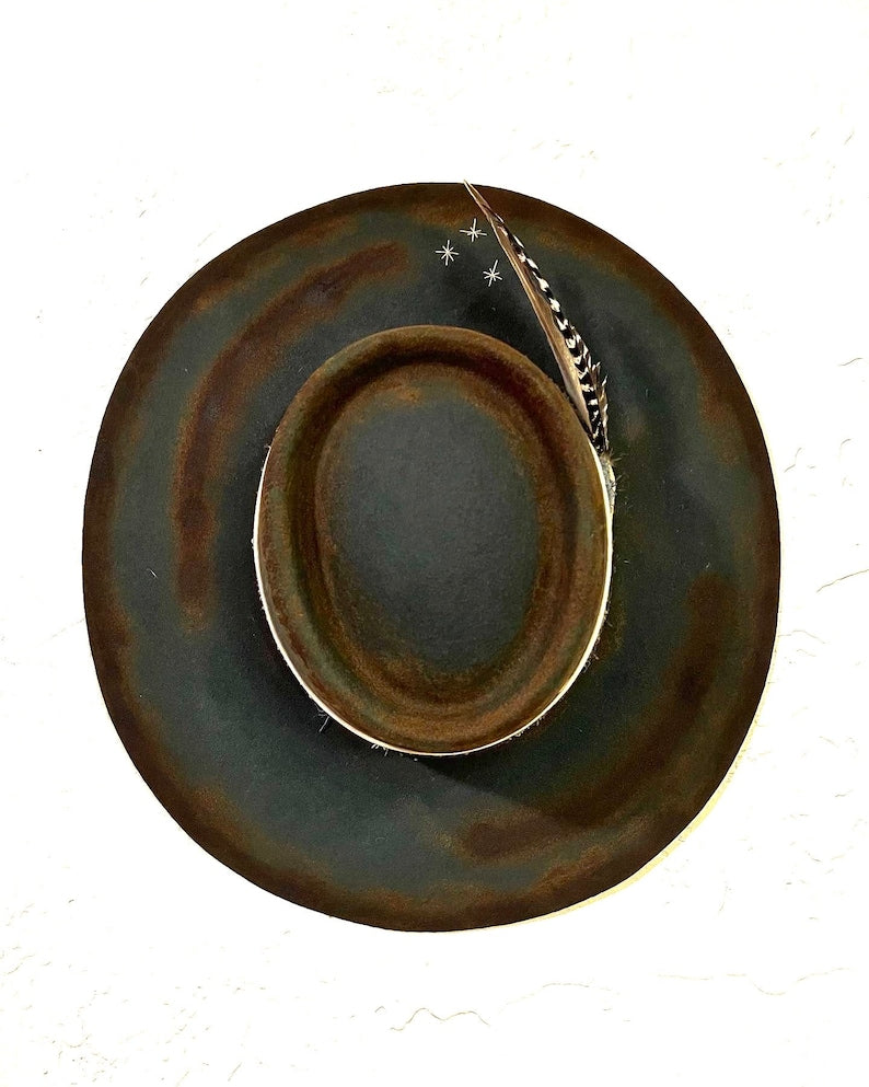 Night Sky custom burned flat brim wool felt cowboy hat - Image 3