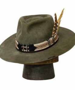 Rustic Rebel with Short Brim Green Color 2 Feathers Unique Band Loop
