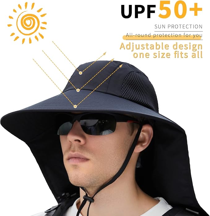 Sun Hat for Men Women with Neck Flap,UPF 50+ UV Protective Hiking Fishing Hats - Image 7
