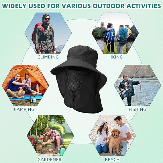 Unisex Adjustable Large Brim Face Neck Cover Waterproof Boonie Hat - Image 3