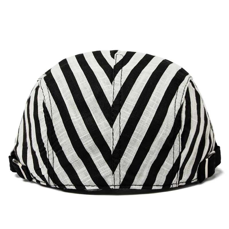 Vintage Stripes Plaid Cotton Visor Flat Cap - Image 14