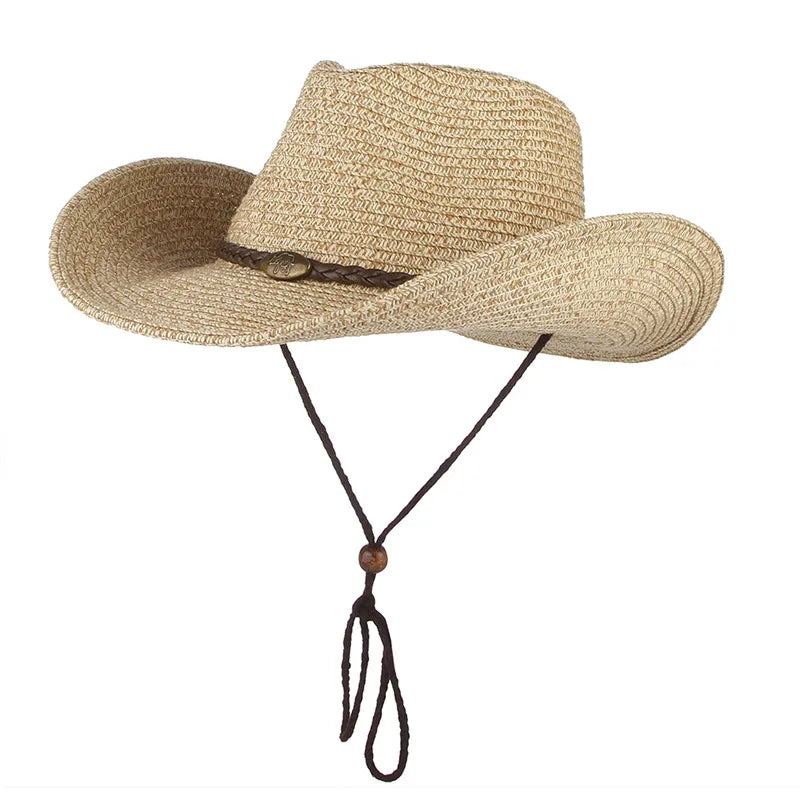 Western Cowboy Wide Brim Straw Sun Hat - Image 3