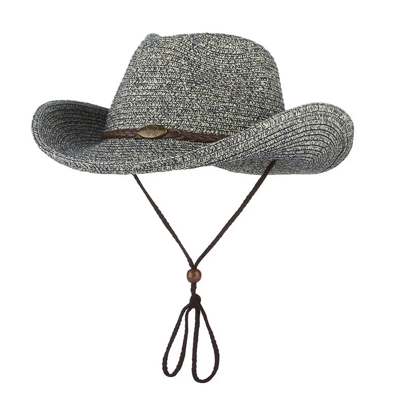 Western Cowboy Wide Brim Straw Sun Hat - Image 4