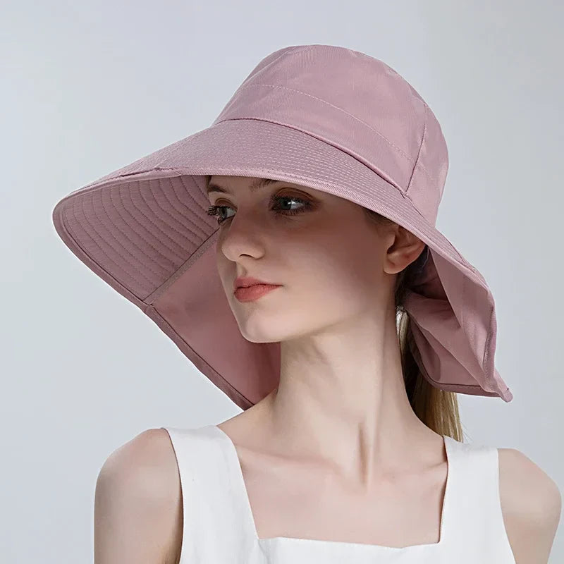 Women Outdoor Neck UV Protection Wide Brim Bucket Hat - Image 5