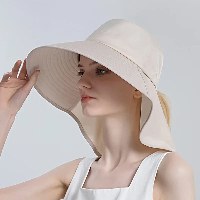 Women Outdoor Neck UV Protection Wide Brim Bucket Hat - Image 6