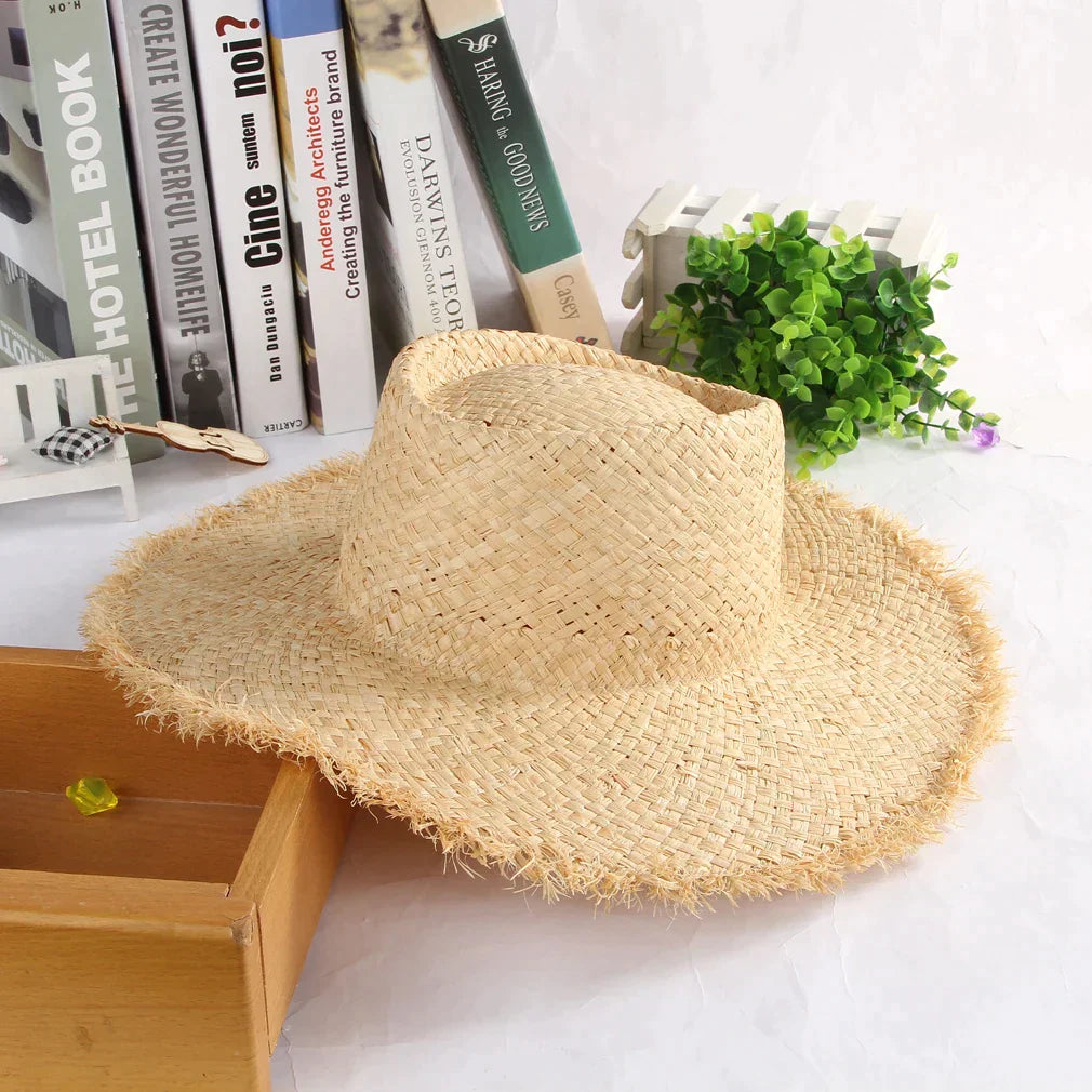 Women's Raffia Straw Sun Visor Hat Wide Brim Panama Style - Image 6