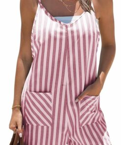 Red Cotton Striped Jumpsuit SO32