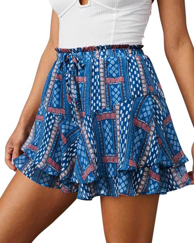 Blue Boho Printed Mini Skirt SO73