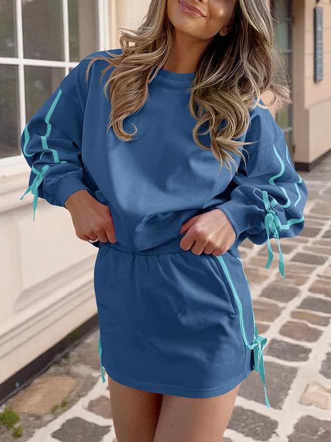 Casual Crewneck Tie Sweatshirt Set SO95 - Image 2