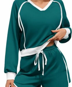 Casual Dark Green Tie Sweatshirt Set SO96