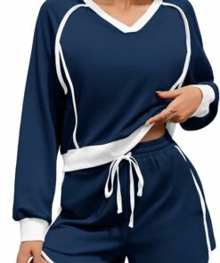 Casual V Neck Cropped Sweatshirt Set SO97