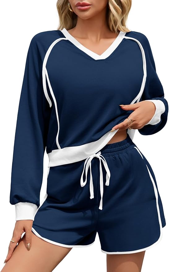 Casual V Neck Cropped Sweatshirt Set SO97