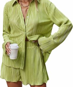 Dressy Plisse Bell Sleeve Set SO93