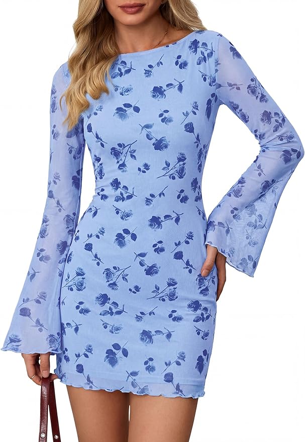 Floral Light Blue Mini Dress SO560