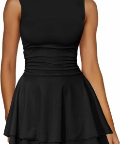 Black Flowy Ruffle Hem Mini Dress SO51