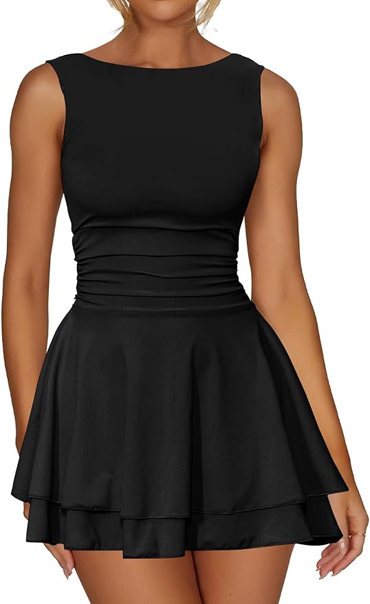 Black Flowy Ruffle Hem Mini Dress SO51