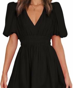 Puff Short Sleeve A Line Dress SO564