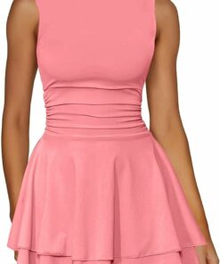 Women's Sleeveless Coral Pink Mini Dress SO52