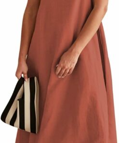 Brick Red Linen Midi Dress SO135