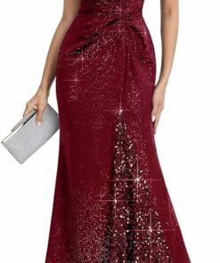Burgundy Glitter V-Neck Formal Dress SO114